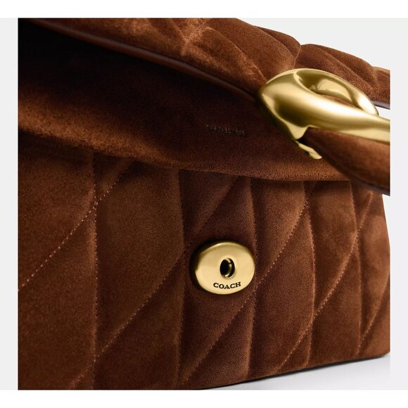 Coach Tabby Shoulder Bag 26 in Warm Brown Womens Suede Brass Hardware Purse - Picture 4 of 17